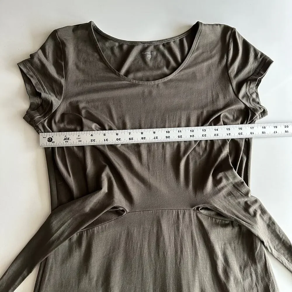 Garnet Hill Tencel Blend Draped Tie Front Short Sleeve‎ Maxi Grey Brown Dress M
